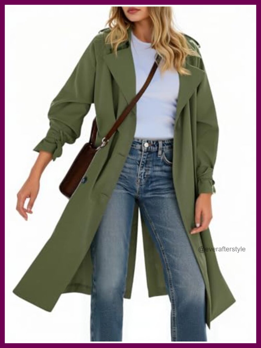 Womens Long Trench Coat Double Breasted Notch Lapel Belted Overcoat